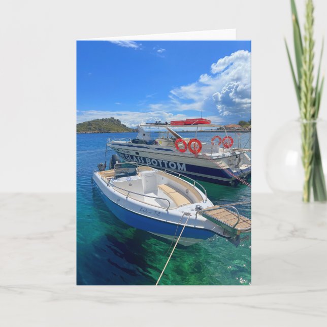 Cartão Grécia de Barcos de Pesca Zakynthos (Frente)