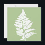 Cartão Green and White Fern Greeting Card<br><div class="desc">Simple and elegant design featuring a soft green background,  with a white silhouetted fern image.
Blank on the inside.</div>