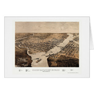 Cartão Green Bay, mapa panorâmico dos WI - 1867