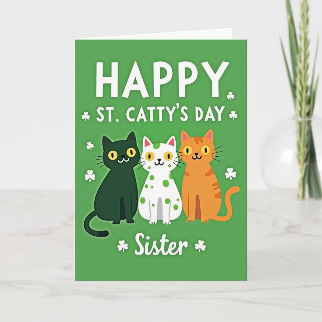 Cartão Green Cats Shamrocks Sister Card (Frente)