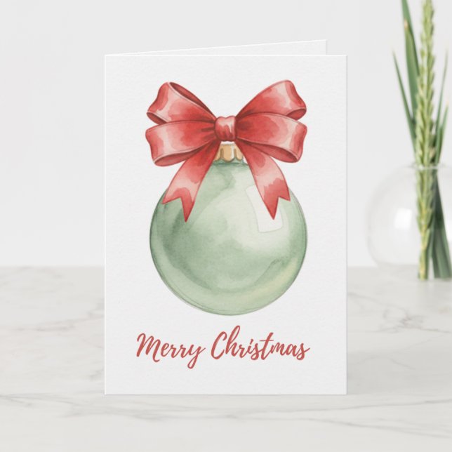 Cartão Green Christmas Bauble with Red Bow Card (Frente)