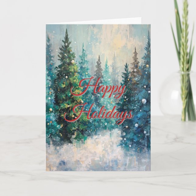 Cartão Green Christmas Trees Winter Forest (Frente)