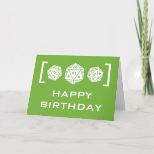 Cartão Green D20 Dice Gamer Birthday Card