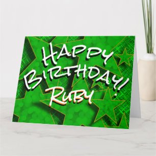 Cartão Green Dourado Stars with Name Happy Birday Card