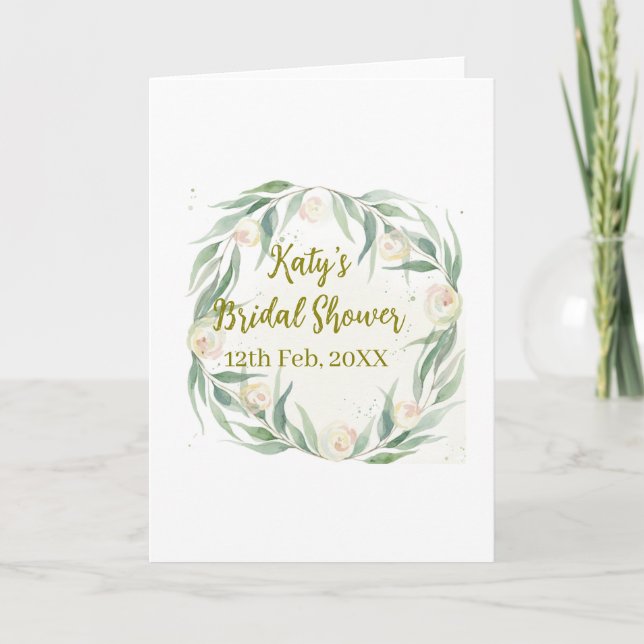 Cartão Green eucalyptus floral bridal shower name date go (Frente)