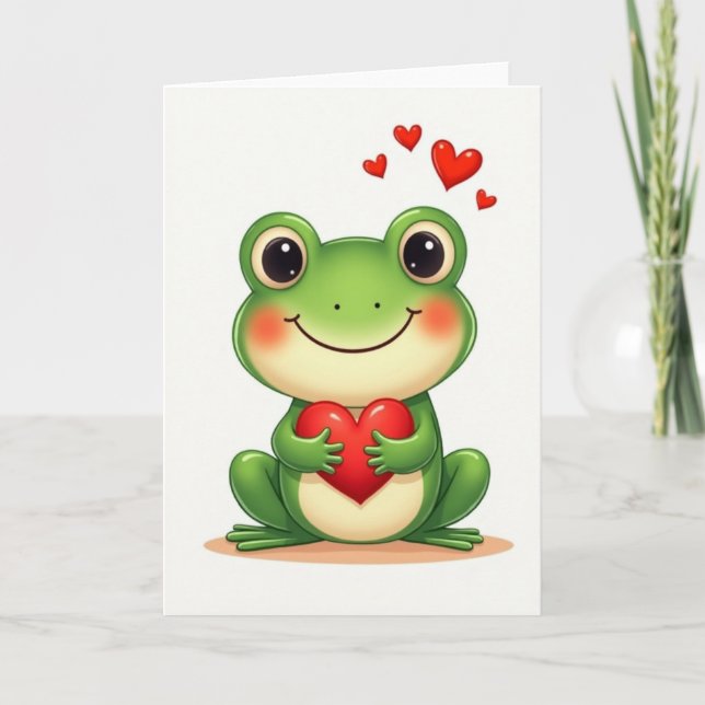 Cartão Green Frog Valentines Day Card (Frente)
