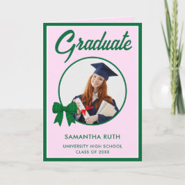 Cartão Green Gingham Bow Photo Graduation 