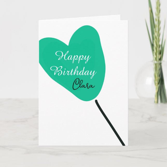 Cartão Green heart happy birthday white black balloon kid (Frente)