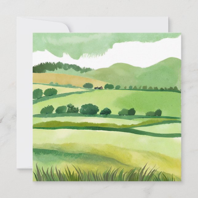 Cartão Green Lucious Hillside | Nature Watercolor (Frente)