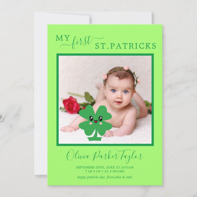 Cartão Green My First Patricks Baby Birt Foliday (Frente)