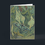 Cartão Green Peacock (Imperador) Moth, de Vincent van Gog<br><div class="desc">O excelente Peacock Moth ou Imperador Moth, de Vincent van Gogh, é uma pintura de apos impressionismo de arte antiga que se caracteriza pela natureza. Um imperador gigante Moth está voando entre as flores e plantas de um jardim do quintal. Van Gogh usou borboletas em sua obra como símbolo de...</div>