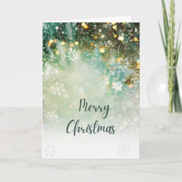 Cartão Greens, blues & Godl Merry Christmas