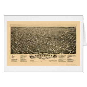 Cartão Greensboro, mapa panorâmico do NC - 1891