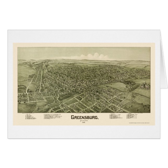 Cartão Greensburg, mapa panorâmico do PA - 1901 (Frente Horizontal)