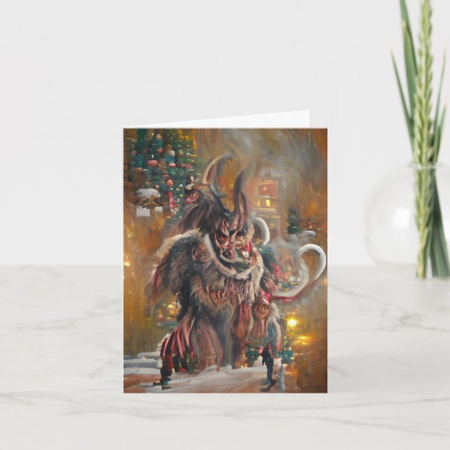 Cartão Greetings from Krampus, 4" x 5.6" Folded Card (Frente)