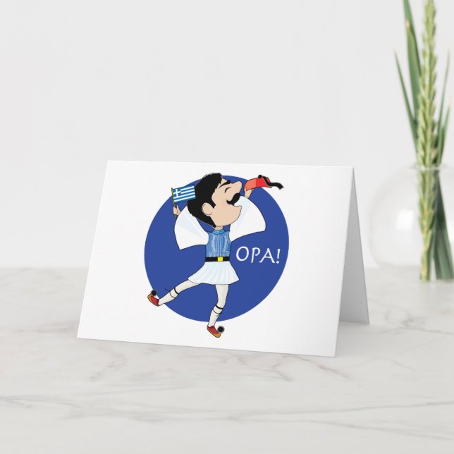 Cartão Grego Evzone dançando com Flag OPA! (Frente)