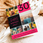 Cartão grelha de colagem de fotografias com 30 anos, néon<br><div class="desc">Nova grade de colagem de fotos,  simples,  cor-de-rosa 6,  moderna,  com cores brilhantes,  rosa-claro e preto,  editáveis,  e tipografia moderna.</div>