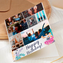 Cartão grelha de fotografias de aniversário de cor da águ