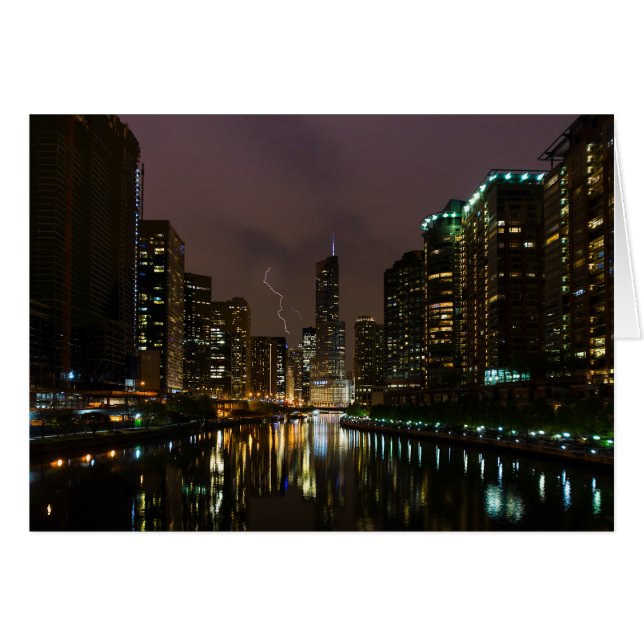 Cartão Greve de Relâmpago sobre o rio Chicago (Frente horizontal)