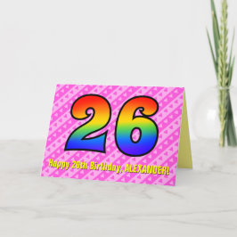 Cartão Greve Rosa Divertida, Corações, Arco-Íris # 26º An