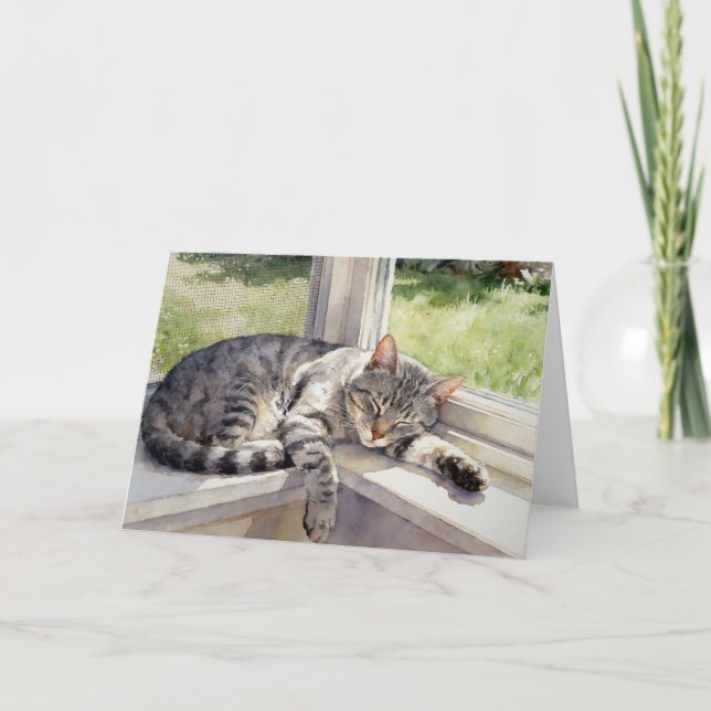 Cartão Grey Tabby Cat Study C In Watercolors (Frente)