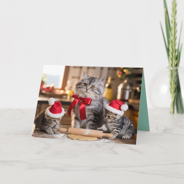 Cartão Grey Tabby Christmas Cookies Card (Frente)
