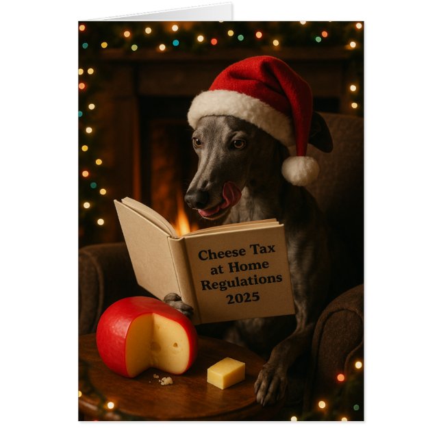 Cartão Grey Whippet 'Cheese Tax' Christmas greetings card (Frente)