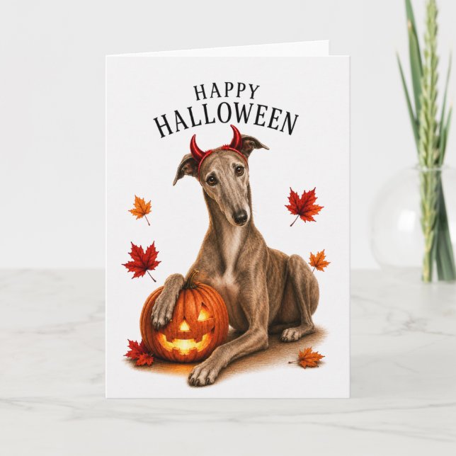 Cartão Greyhound Halloween Diabo Cão (Frente)