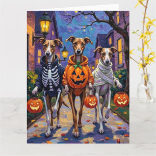 Cartão Greyhound Trick or Tratating in Halloween Costumes