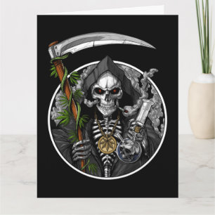 Cartão Grim Reaper Smoking Weed Scary Greeting Card