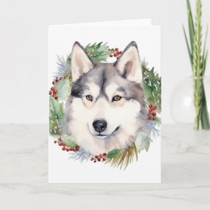 Cartão Grinalda de Natal do Husky Siberiano Pupila Festiv
