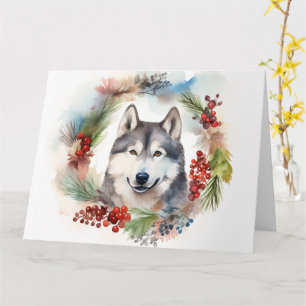 Cartão Grinalda de Natal do Malamute do Alasca Pupila Fes