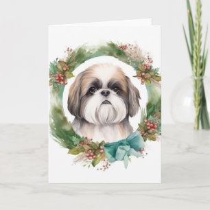 Cartão Grinalda de Natal do Shih Tzu Cachorro Festivo