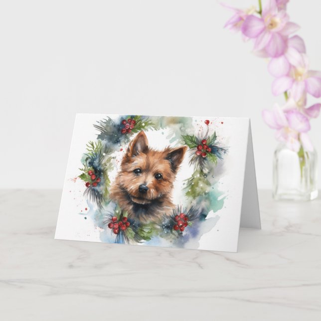 Cartão Grinalda de Natal do Terrier Australiano Cãozinho  (Orquídea)