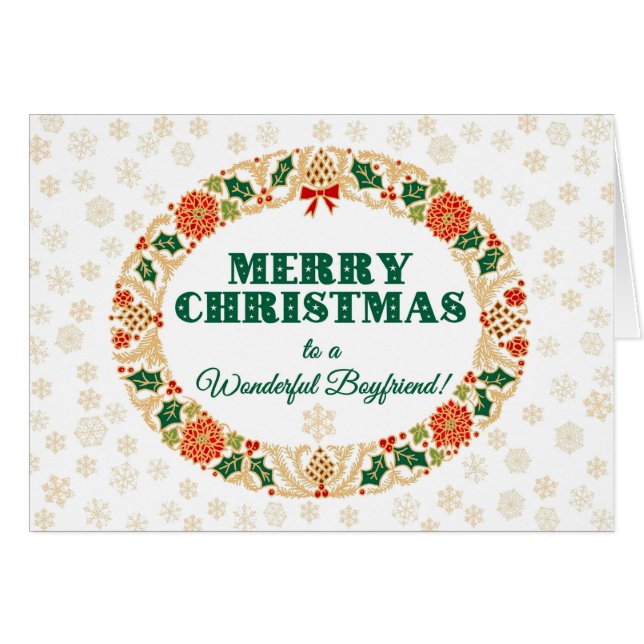 Cartão Grinalda do azevinho do Natal para o namorado, (Frente Horizontal)