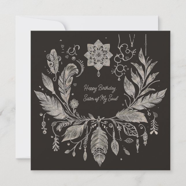 Cartão Grinalda Floral Boho Totalmente Personalizável (Frente)