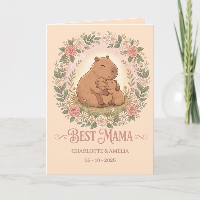 Cartão Grinalda Floral do Dia das Mães com Capivara Fofa (Frente)