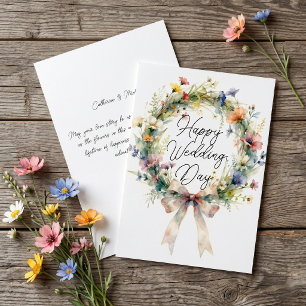 Cartão Grinalda Floral Pastel Aquarela Parabéns Casamento