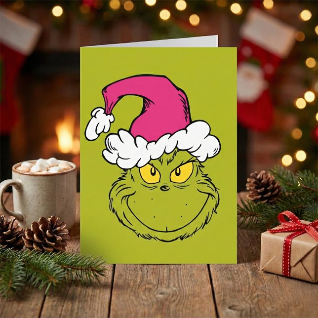 Cartão Grinch com Chapéu de Papai Noel Rosa (Criador carregado)