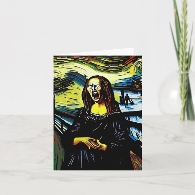 Cartão Gritando com Mona Lisa Funny Parody Retrato (Frente)