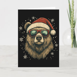 Cartão Grizzly Bear Chapéu de Papai Noel Engraçado Amante