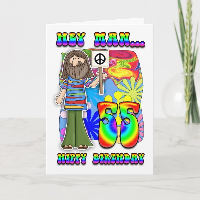 Cartão Groovy 55th Birthday - Hippy Birthday (Frente)