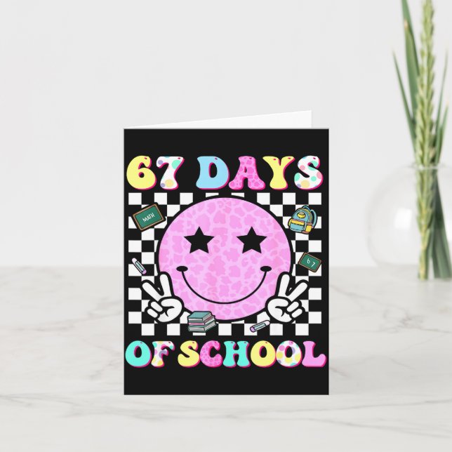 Cartão Groovy 67 Days Of School Smile Face Teacher Kids W (Frente)