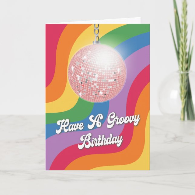 Cartão Groovy Birthday Disco Ball Wavy Retro Birthday (Frente)