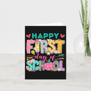 Cartão Groovy Feliz Primeiro Dia Da Escola De Volta Às Ru