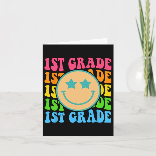 Cartão Groovy First Grade Vibes Face Professores Retro By (Frente)