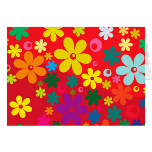 Cartão Groovy Hippie Flores Coloridas Amor Padrão de Paz