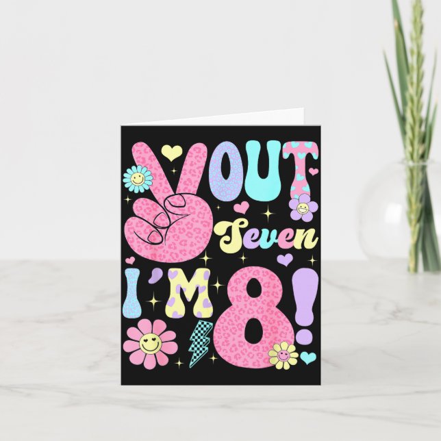Cartão Groovy Peace Out Seven I'm 8 Years Old 8th Birthda (Frente)