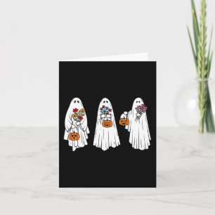 Cartão Groovy Vintage Floral Ghost Cute Halloween Spooky