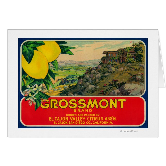 Cartão Grossmont Lemon LabelEl Cajon, CA (Frente Horizontal)